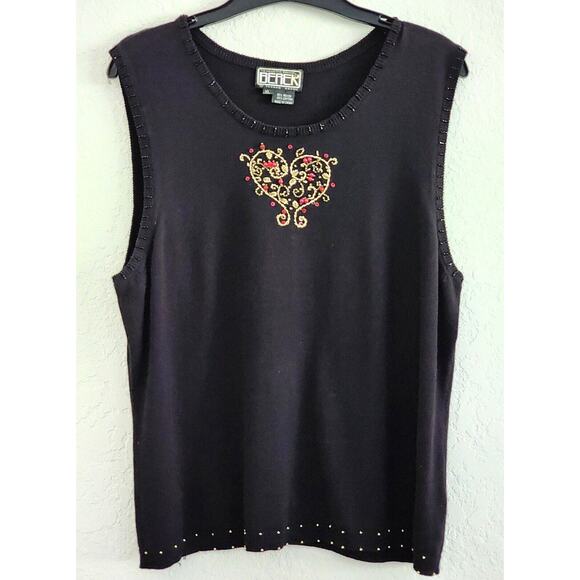 SWEATER JACKET & TANK-BEREK-Rhinestones-Appliques-Black-Gold-2 Piece-Size XL - Picture 4 of 15